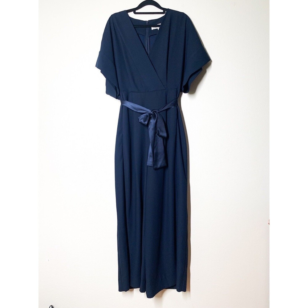 Diane Von Furstenberg Kimono Sleeve Jumpsuit 6 Faux Wrap Navy Blue